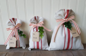 fabric bags used as gift wrap