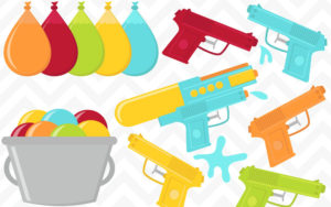 water balloons and squirt guns