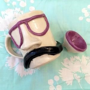 mustache pottery mug