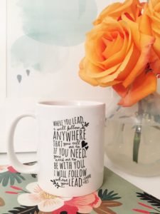 Coffee mug with Gilmore Girls theme song lyrics