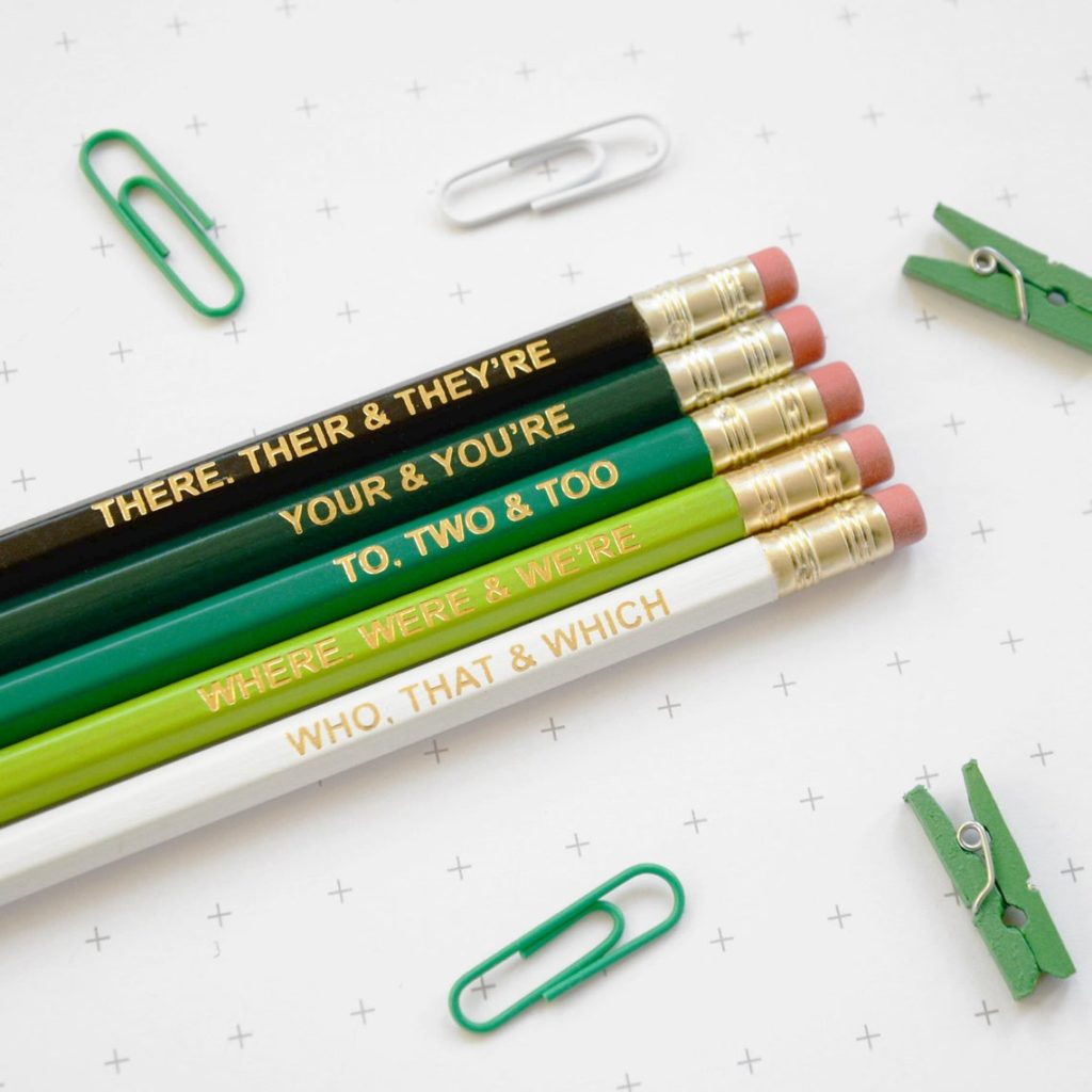 set of pencils with grammar suggestions