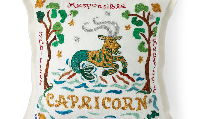 embroidered capricorn pillow