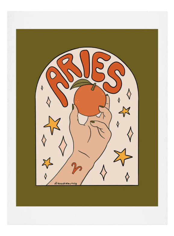 Illustration of hand holding orange for Aries gift