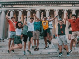 Students jumping at Columbia University