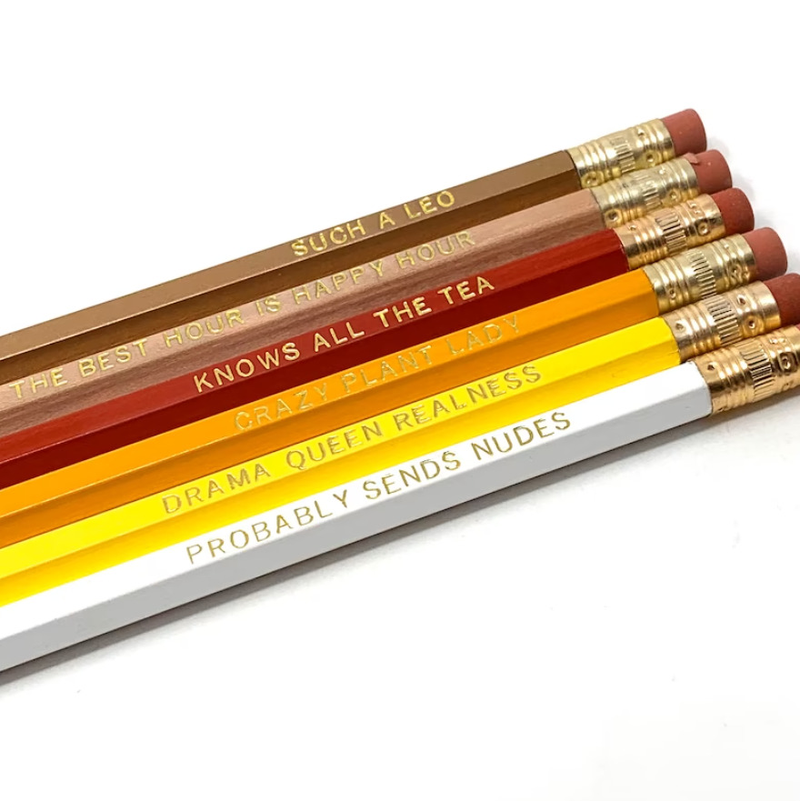 Funny character trait pencils for Leo zodiac gift