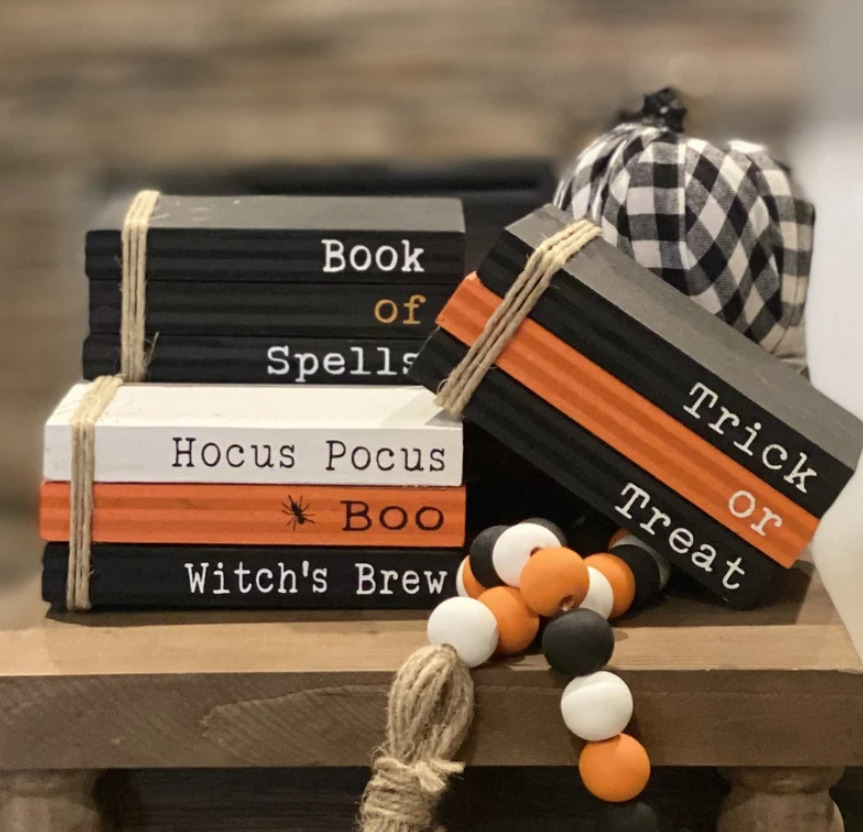 Halloween themed stacked books for Halloween gift
