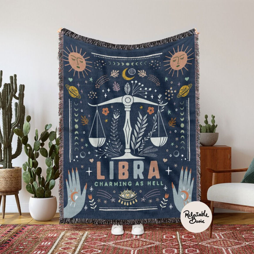 Tapestry featuring scales to represent Libra