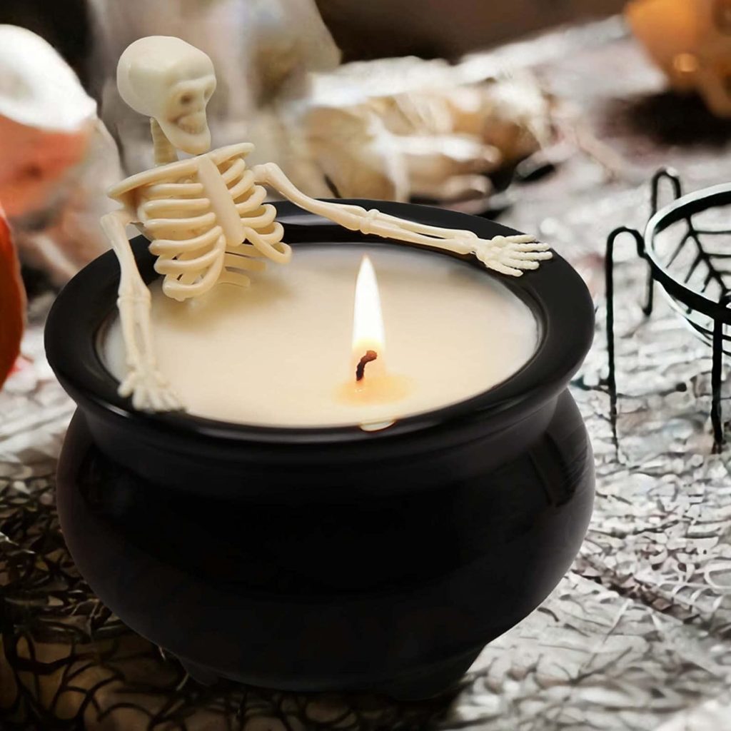 Skeleton in a black cauldron bath for Halloween gift