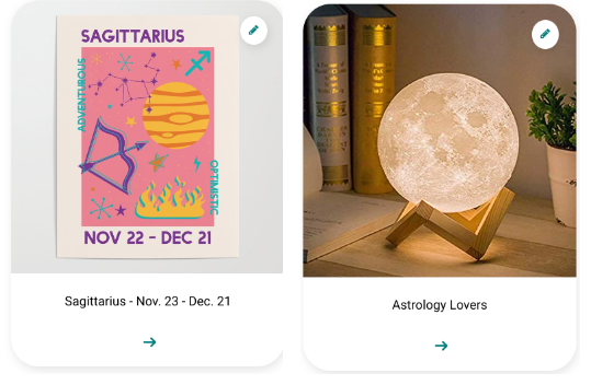 Screenshot of Elfster Shop page for Sagittarius gift guide and Astrology Lovers gift guide