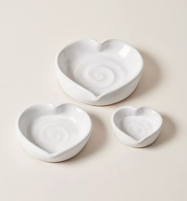 Farmhouse pottery heart-shaped dishes for Galentine gift