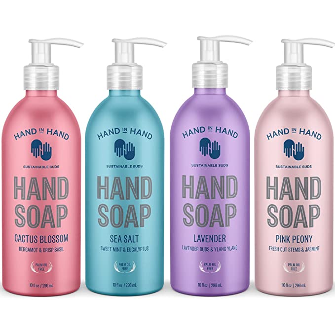 Hand in Hand hand soap set in four colorful bottles that is a gift that gives back