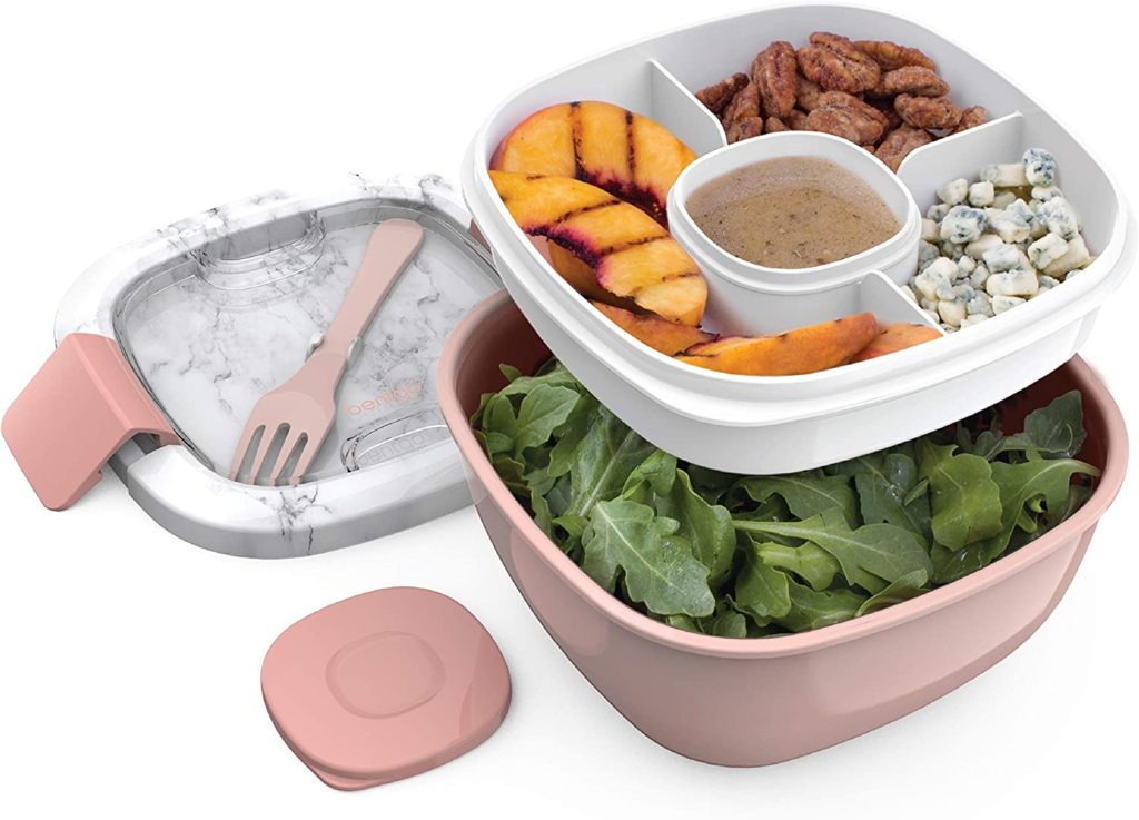 Bentgo stackable salad container with layers to keep food apart until mixed