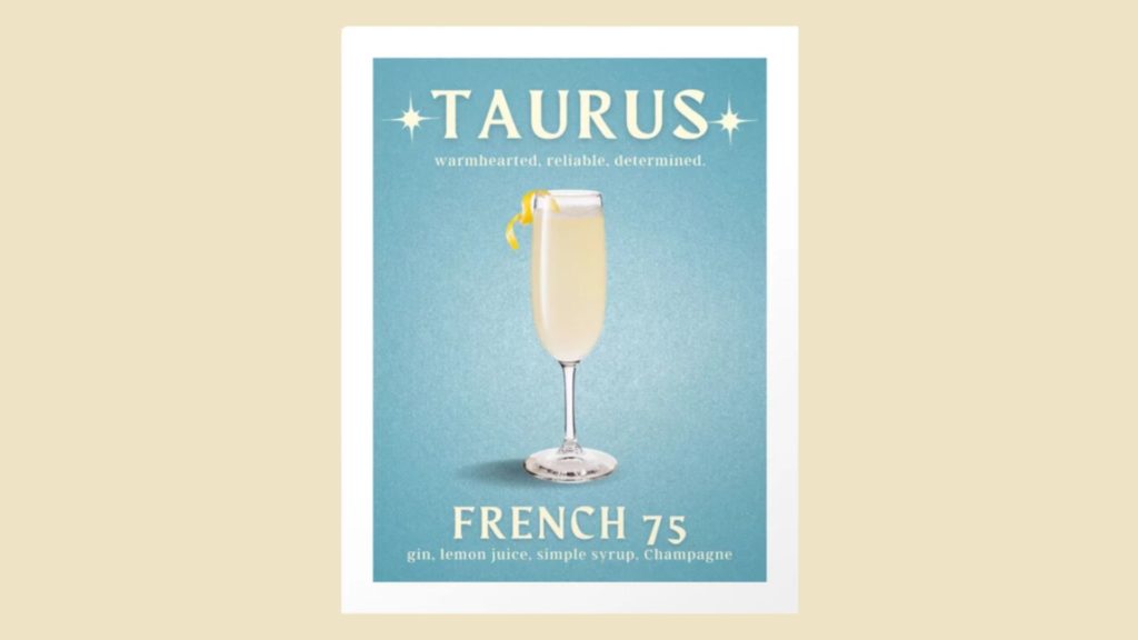 French 75 cocktail in artwork for Taurus zodiac gift