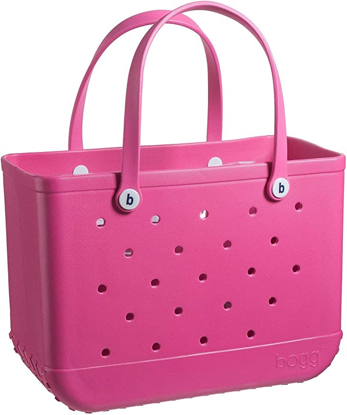 Bogg bag tote with handles in hot pink color