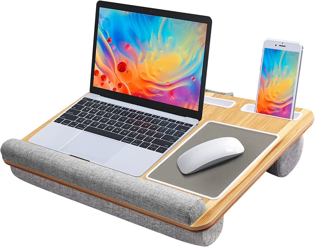 A lap desk that holds laptop, phone and mouse is a handy gift for dads & grads