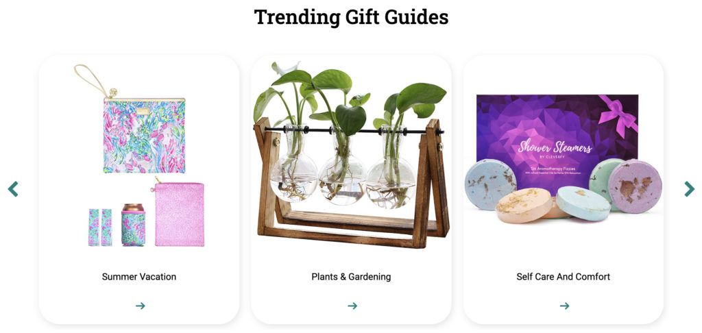 Screenshot of Elfster's Trending Gift Guides for a summer Secret Santa