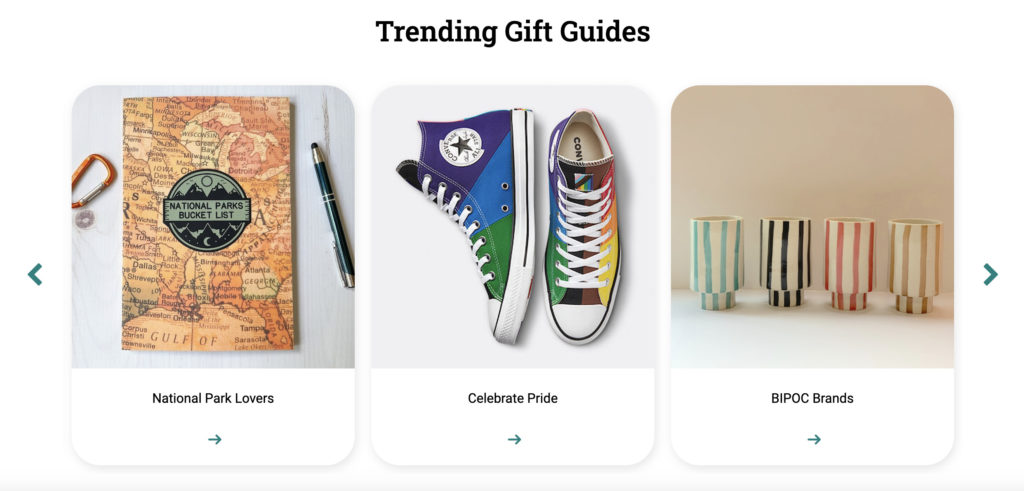 Image of three gifts on Elfster's Trending Gift Guides carousel