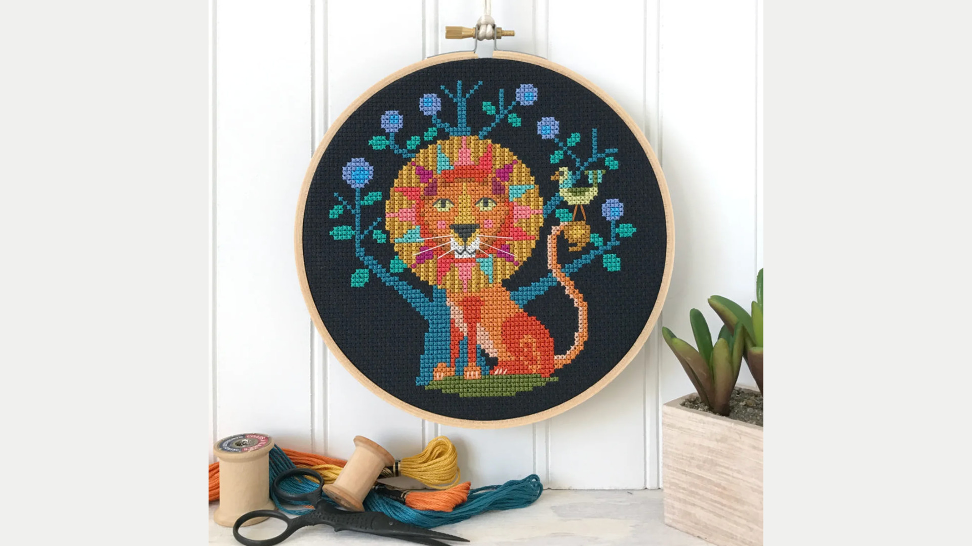 Leo zodiac gift of colorful cross stitch 