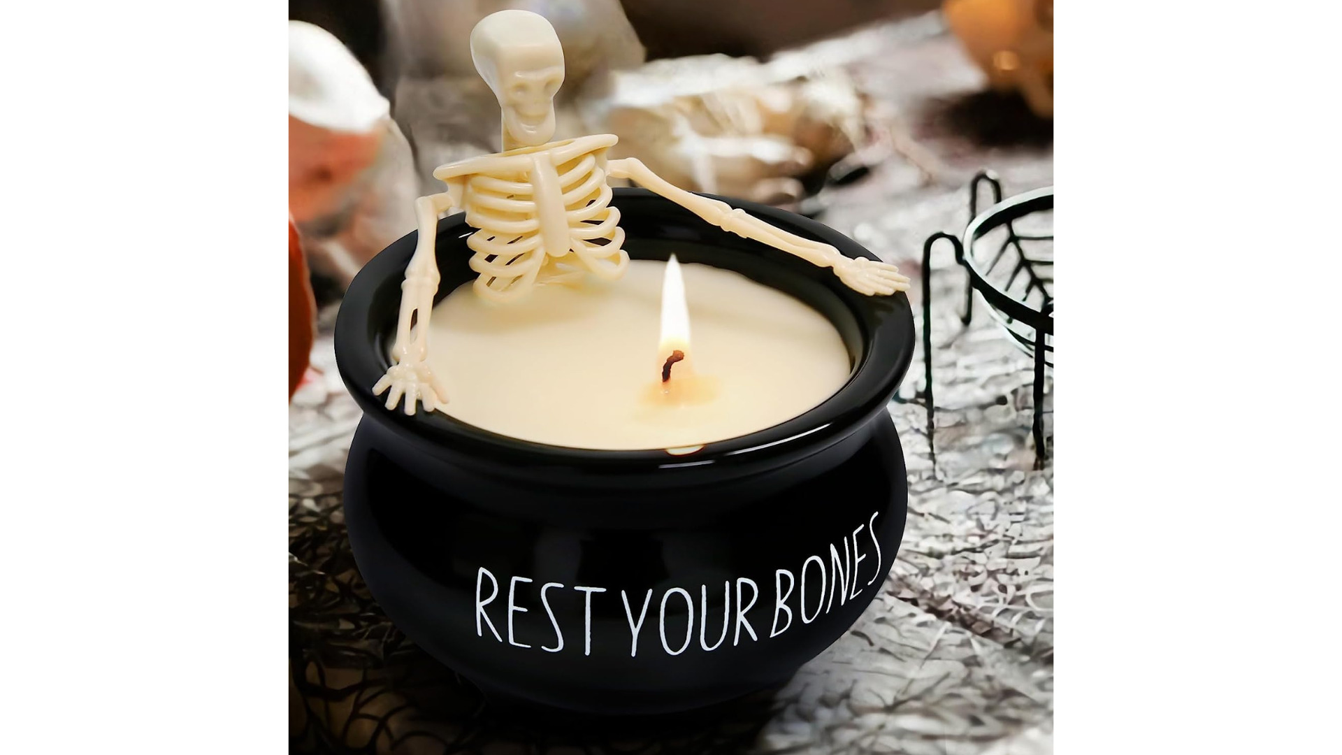 Chilling skeleton candle for halloween gift
