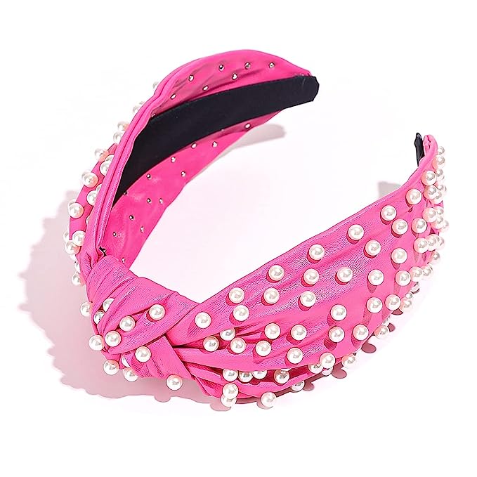 Pearly knotted headband in Barbie pink