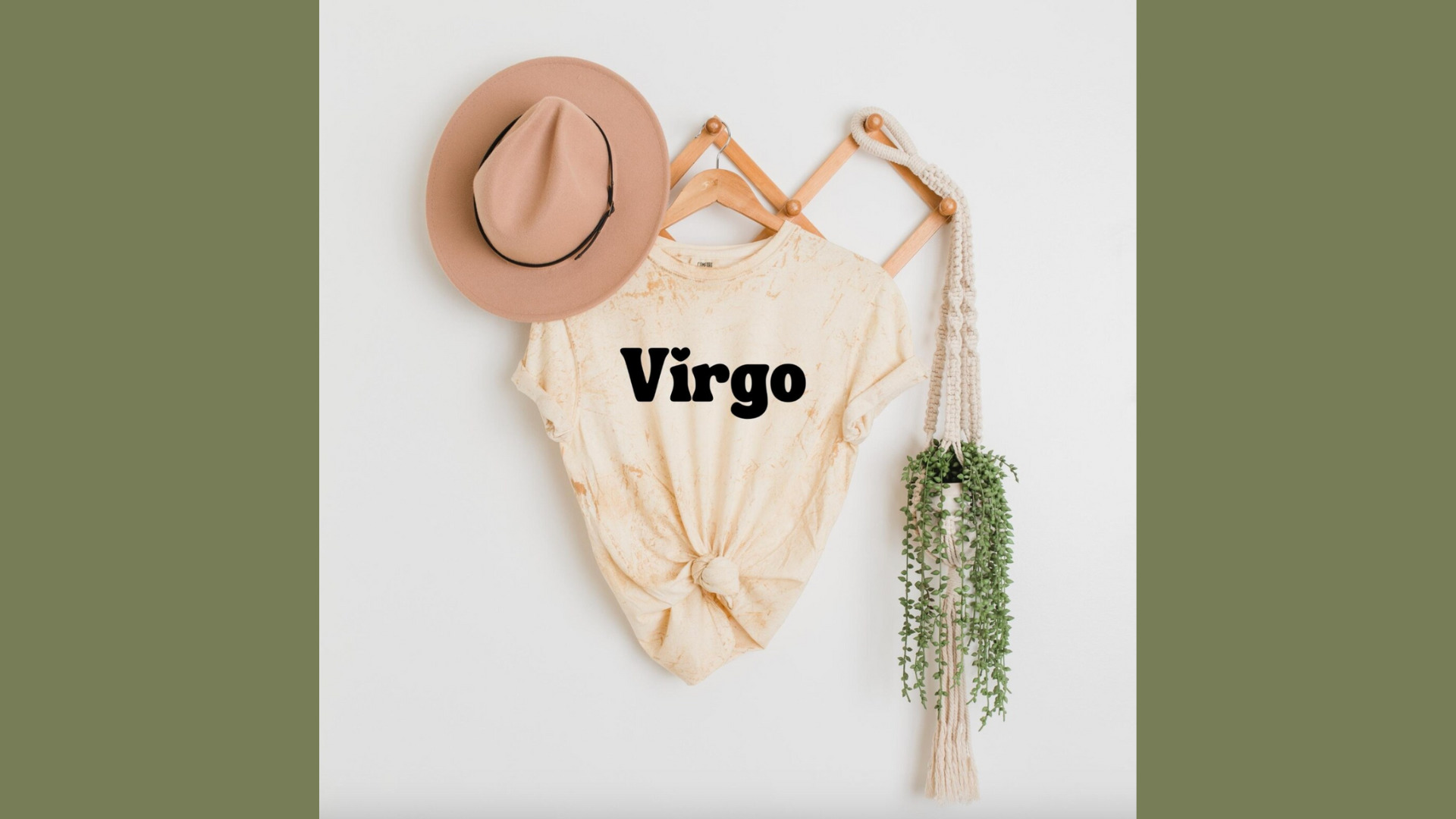 Tshirt that says Virgo with a hat and small plant