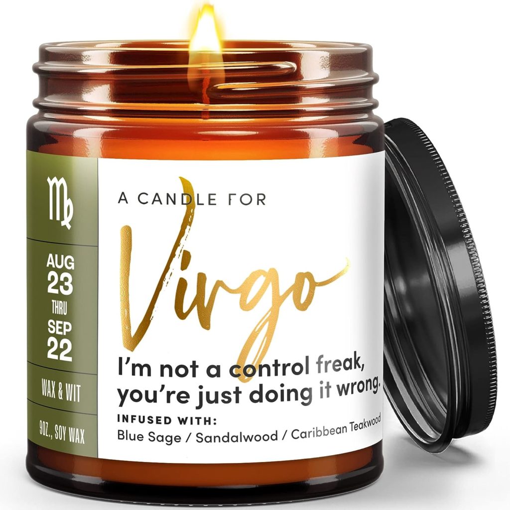 Funny Virgo candle describing the zodiac sign
