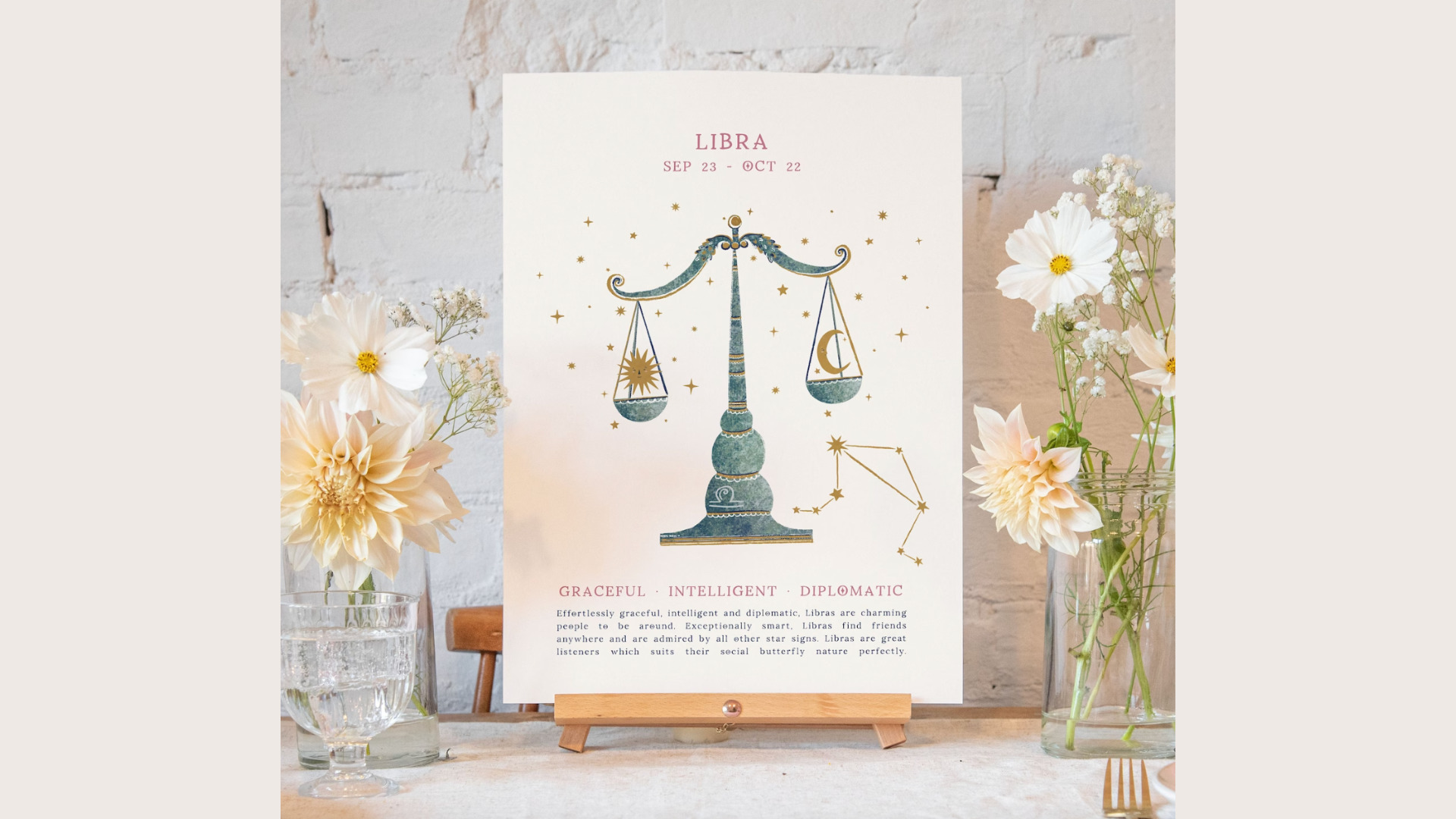 Zodiac poster with scales for Libra gift