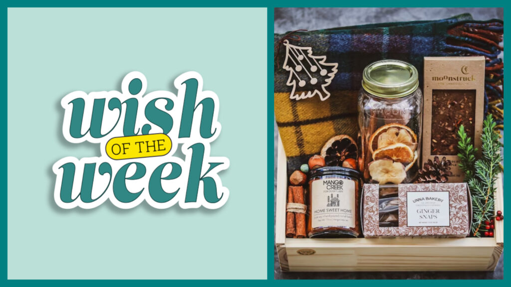 Elfster's Wish of the Week featuring a cozy holiday box with blanket, cookies and winter sangria from Etsy